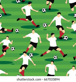 Seamless soccer players playing with balls on a field sport pattern illustration vector