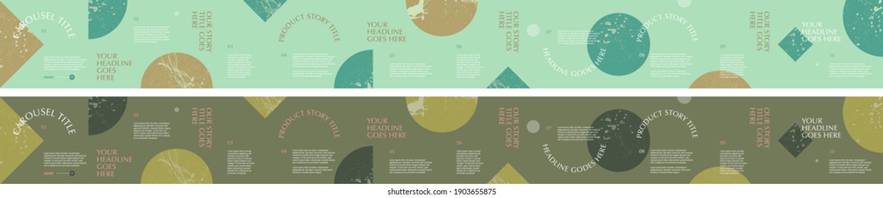 Seamless social media carousels vector template with abstract geometric shapes and doodle texture for promotion. posts, feeds, content theme creating. branding, visual identity creative assets, motif