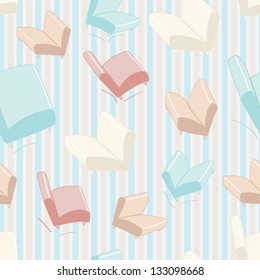 Seamless sofa and chair background pattern with stylised modular furnishing in pretty pastel colours on a striped background