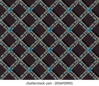 Nahtlose, weiche, blaue Plaid-Muster. schwarzer Hintergrund. Grafikdesign, Gewebe, Verpackungspapier, Druck