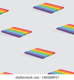 Seamless Soft Colored 3D Rainbow Flag Mat Pale Gray Background Vector Pride Pattern