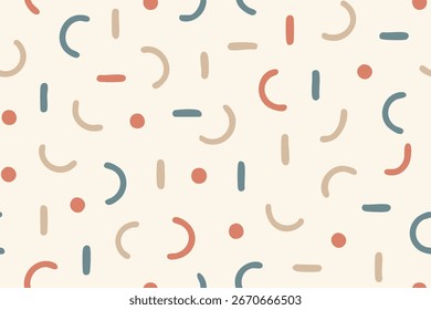 Patrón suave del doodle del pastel con los arcos abstractos, los puntos y las líneas cortas en el fondo claro.