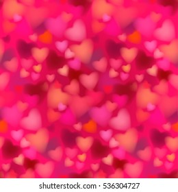 Seamless soft red blurred background with hearts. Vector illustration EPS10
