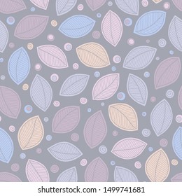 Seamless soft tones leaf autumn pattern doodle. Tempate for design fabric, backgrounds, wrapping paper, package, covers