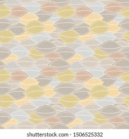 Seamless soft tones leaf autumn pattern doodle background. For textile or book covers, wallpapers, design, graphic art, printing, hobby, invitation. 