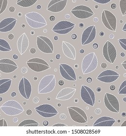 Seamless soft tones leaf autumn pattern doodle. Tempate for design fabric, backgrounds, wrapping paper, package, covers