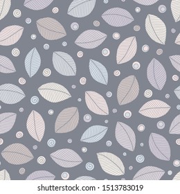 Seamless soft tones leaf autumn pattern doodle. Tempate for design fabric, backgrounds, wrapping paper, package, covers