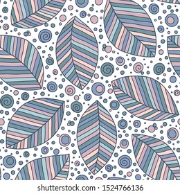 Seamless soft tones leaf autumn pattern doodle. Tempate for design fabric, backgrounds, wrapping paper, package, covers