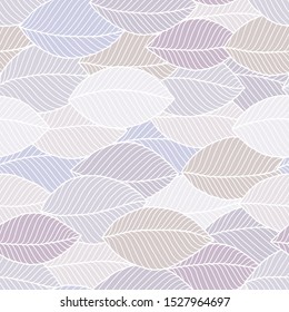 Seamless soft tones leaf autumn pattern doodle. Tempate for design fabric, backgrounds, wrapping paper, package, covers