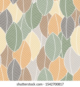 Seamless soft tones leaf autumn pattern doodle background. For textile or book covers, wallpapers, design, graphic art, printing, hobby, invitation. 