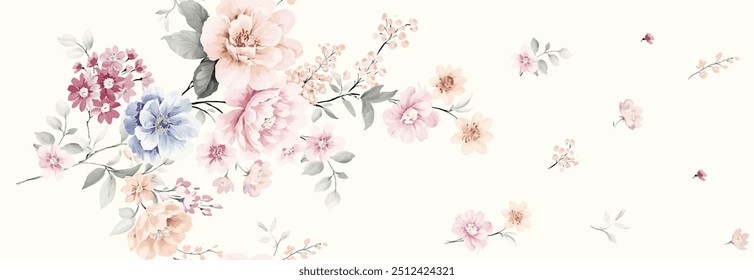 seamless solid hibiscus blooming flowers motif arrangement with medium tone, vector design with background digital image for textile printing