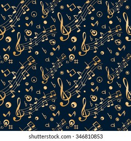 Seamless with some musical notes on dark background