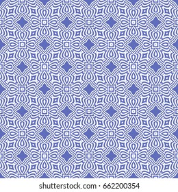 seamless sophisticated geometric floral pattern based on repetitive simple forms. vector illustration. for interior design, backgrounds, card, textile industry. blue color
