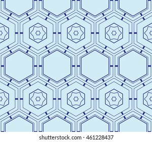 seamless sophisticated geometric pattern based on repetitive simple forms. vector illustration. for interior design, backgrounds, card, textile industry. blue coloring