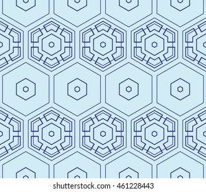 seamless sophisticated geometric pattern based on repetitive simple forms. vector illustration. for interior design, backgrounds, card, textile industry. blue coloring