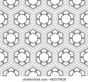 seamless sophisticated geometric pattern based on repetitive simple forms. vector illustration. for interior design, backgrounds, card, textile industry. black and white coloring