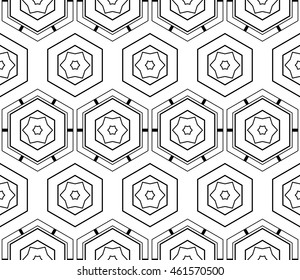 seamless sophisticated geometric pattern based on repetitive simple forms. vector illustration. for interior design, backgrounds, card, textile industry. black and white coloring