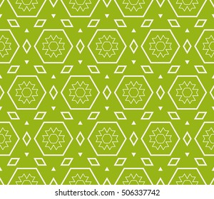 seamless sophisticated geometric pattern based on repetitive simple line and shape forms. vector illustration. for interior design, backgrounds, card, textile industry. green coloring