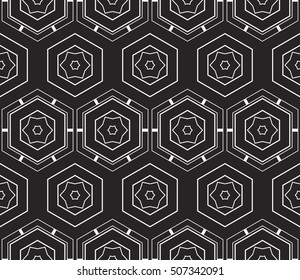 seamless sophisticated geometric pattern based abstract line and shape. vector illustration. for interior design, backgrounds, card, textile industry. black and white coloring