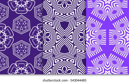 seamless sophisticated geometric pattern set based on repetitive simple forms. vector illustration. for interior design, backgrounds, card, textile industry. purple color