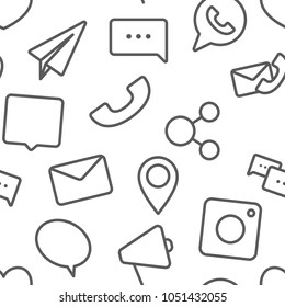 Seamless sosial life icons pattern grey on white background