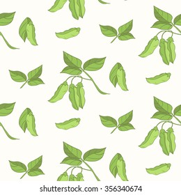 Seamless Soy Plant  Pattern, Vector Background. Seamless Texture For Print, Fashion, Textile Design, Fabric, Home Decor, Shop Website, Wallpaper, Label