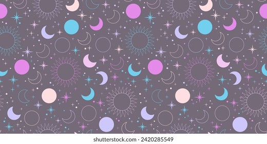 Seamless space illustration of moon and starry sky