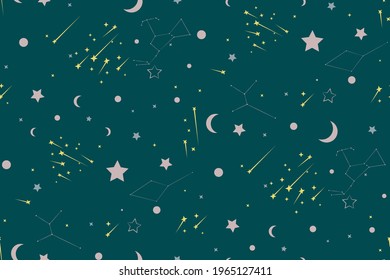 seamless space, moon, planets vector print design