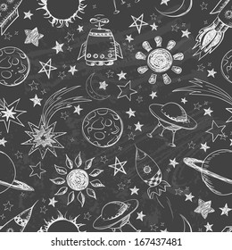 Seamless space pattern. Can be used for wallpaper, pattern fills, textile, web page background, surface textures. Vector illustration. 