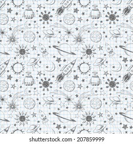Seamless space pattern. Can be used for wallpaper, pattern fills, textile, web page background, surface textures.