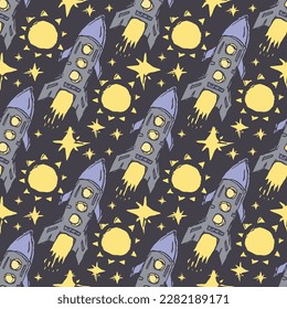 Seamless space pattern. Cosmos background. Doodle vector space illustration