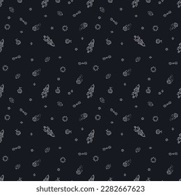 Seamless space pattern. Cosmos background. Doodle vector space illustration