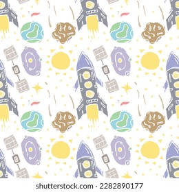 Seamless space pattern. Cosmos background. Doodle vector space illustration