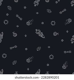 Seamless space pattern. Cosmos background. Doodle vector space illustration