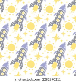 Seamless space pattern. Cosmos background. Doodle vector space illustration