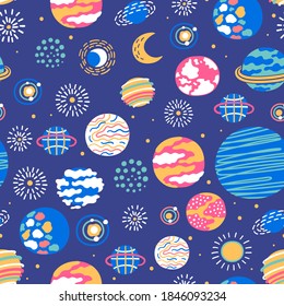 Seamless space pattern. Great for fabric, textile, wrapping paper. Vector Illustration