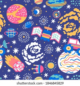 Seamless space pattern. Great for fabric, textile, wrapping paper. Vector Illustration