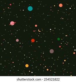 Seamless space pattern. Planets and constellation. Vector illustrations.