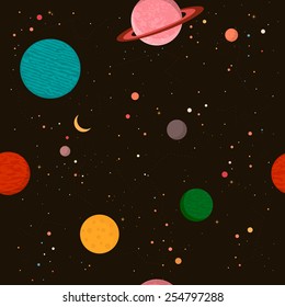 Seamless space pattern. Planets and galaxy. Vector illustraions.