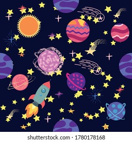 Vector Space Seamless Pattern Star Planet Stock Vector (Royalty Free ...