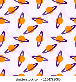 Seamless space pattern. Planets Saturn with circles. Cartoon space. Kids pattern. Perfect for prints for kids room, children textile, clothes, children stores, wallpaper, wrapping paper