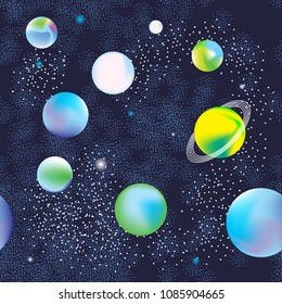 Seamless space pattern. Planets and stars. Vector illustration of cosmos