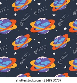 Seamless space pattern. Vector illustration hand drawn