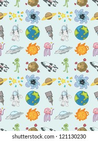 seamless Space pattern,cartoon vector illustration