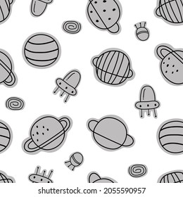 Seamless space and stars pattern for kids. hand drawn stars background in cartoon style Used for prints, wallpapers, decorations, textiles, vector illustrations.