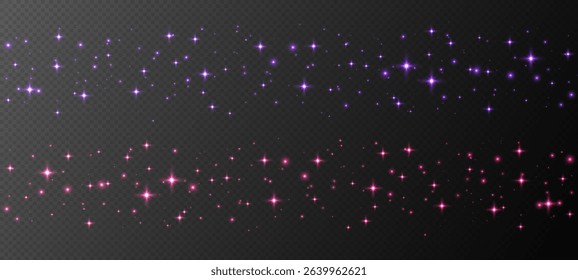 Seamless sparkling stars stripe, shiny particles light effect, transparent flying stardust background
