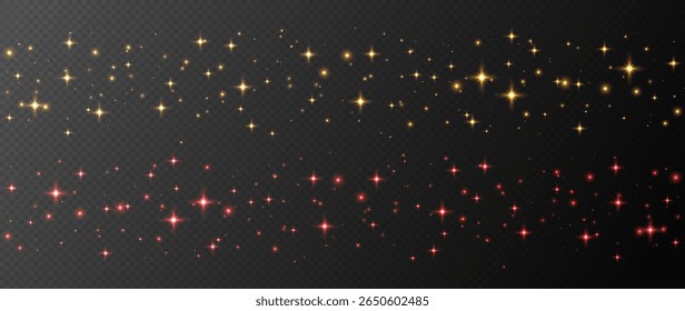 Seamless sparkling stars stripe, shiny particles light effect, transparent flying stardust background