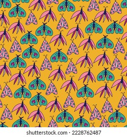 Seamless sparkly pattern with abstract bright butterflies. Print for textile, wallpaper, covers, surface. For fashion fabric.
