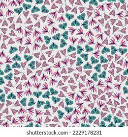 Seamless sparkly pattern with abstract butterflies. Print for textile, wallpaper, covers, surface. For fashion fabric.
