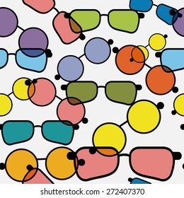 Seamless spectacles, colorful glasses pattern, eyeglasses, specs pattern. Vector hipster sunglasses background